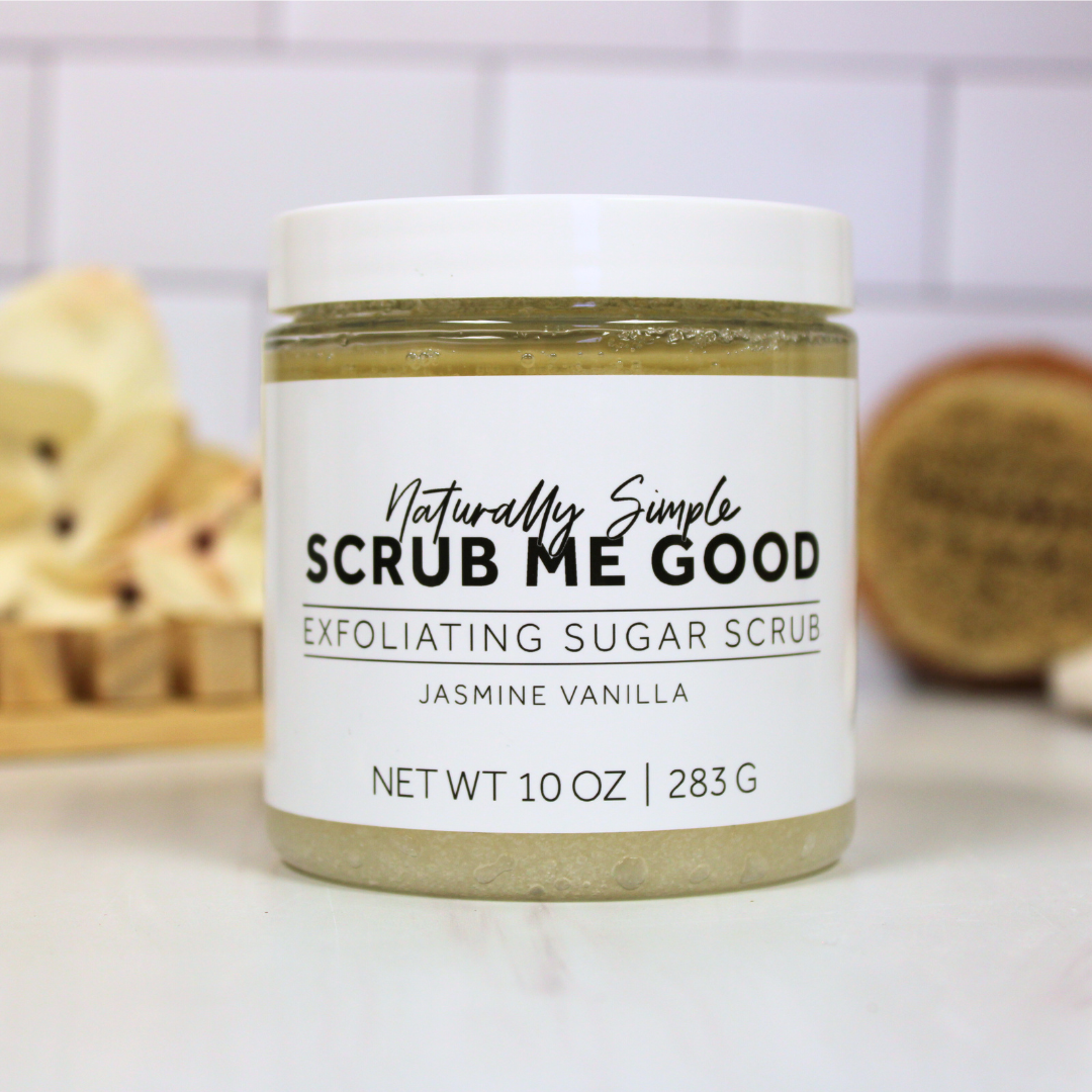Plant-based jasmine vanilla scrub in a jar