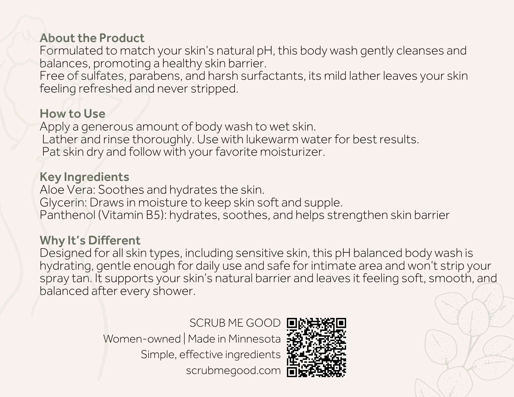 pH Balanced Body Wash Info Cards (Pack of 6)