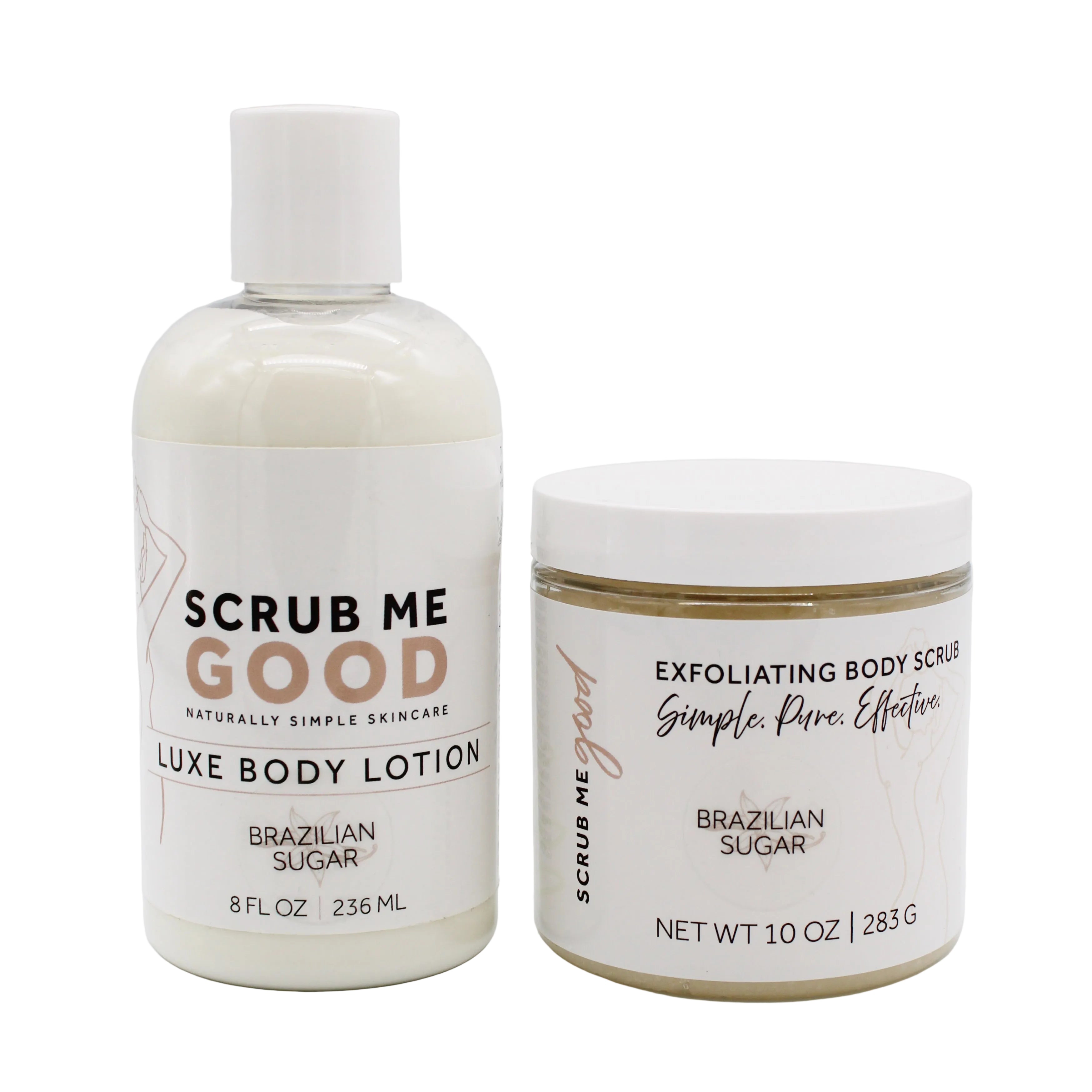 scrub me good lotion and body scrub bundle in brazilian Sugar