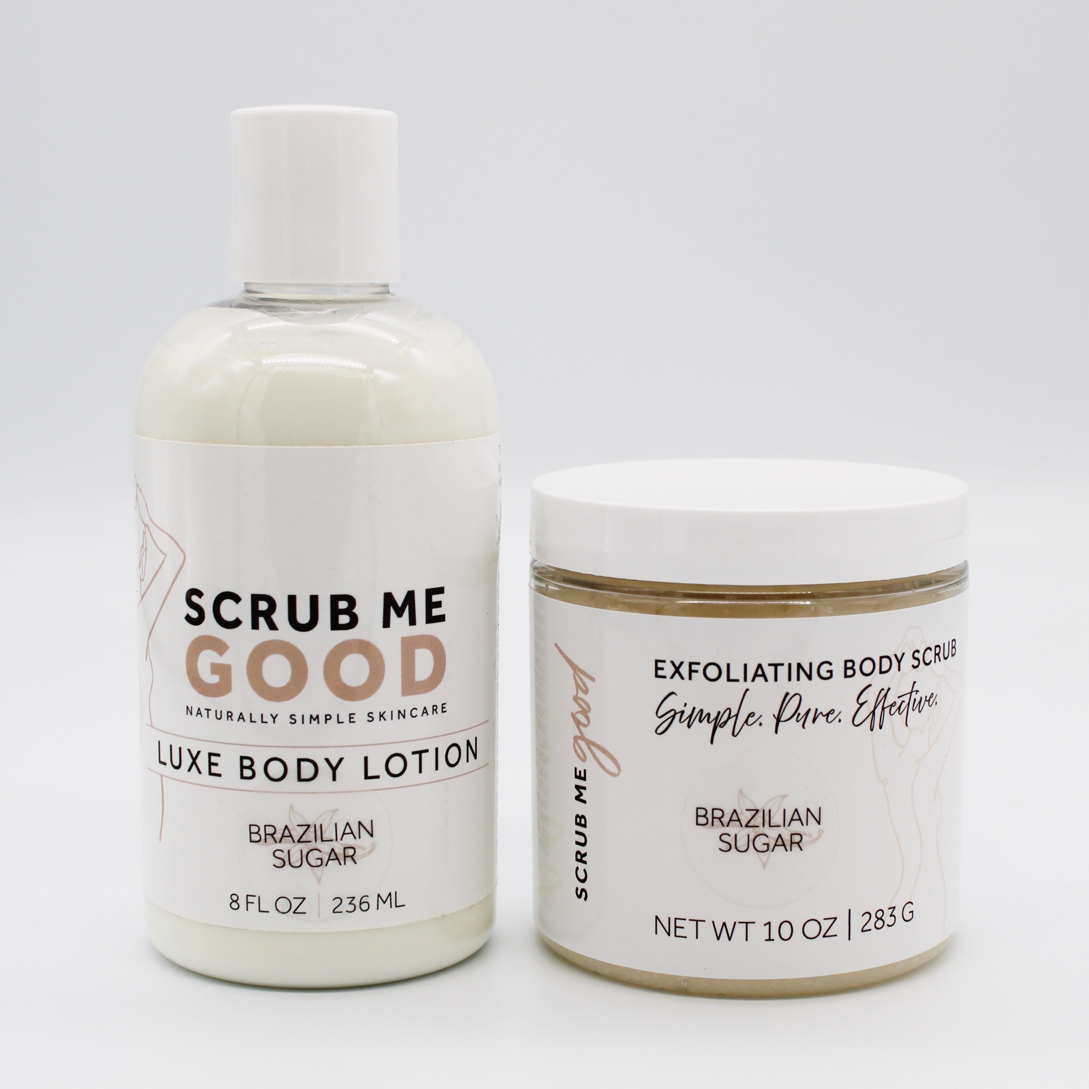 scrub me good lotion and body scrub bundle in brazilian Sugar