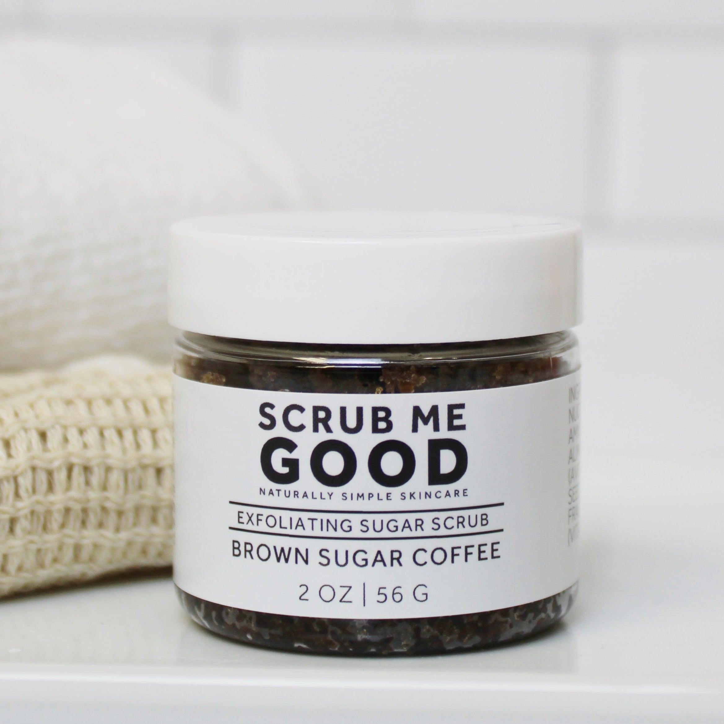 TSA-friendly sugar scrub jar for travel or gym bag Brown sugar coffee
