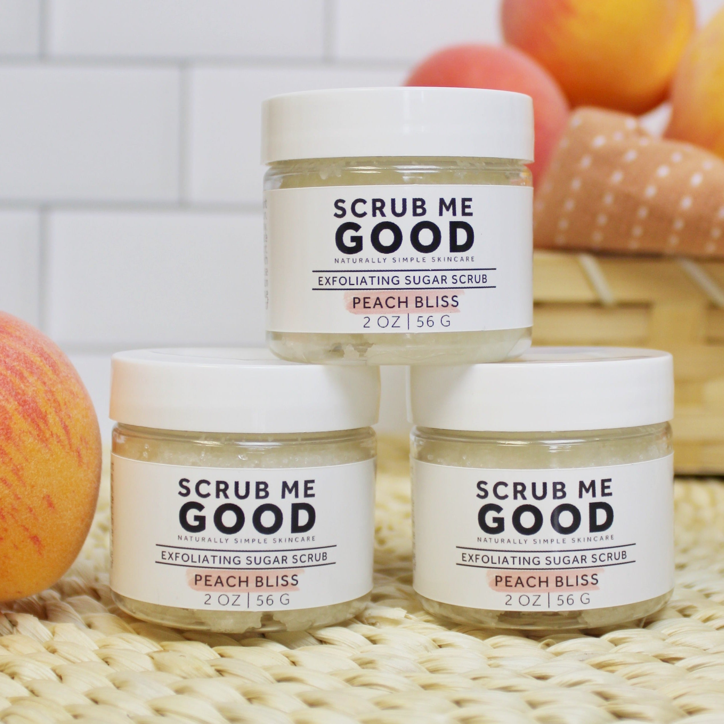 Small batch travel sugar scrub for soft, moisturized skin Peach Bliss