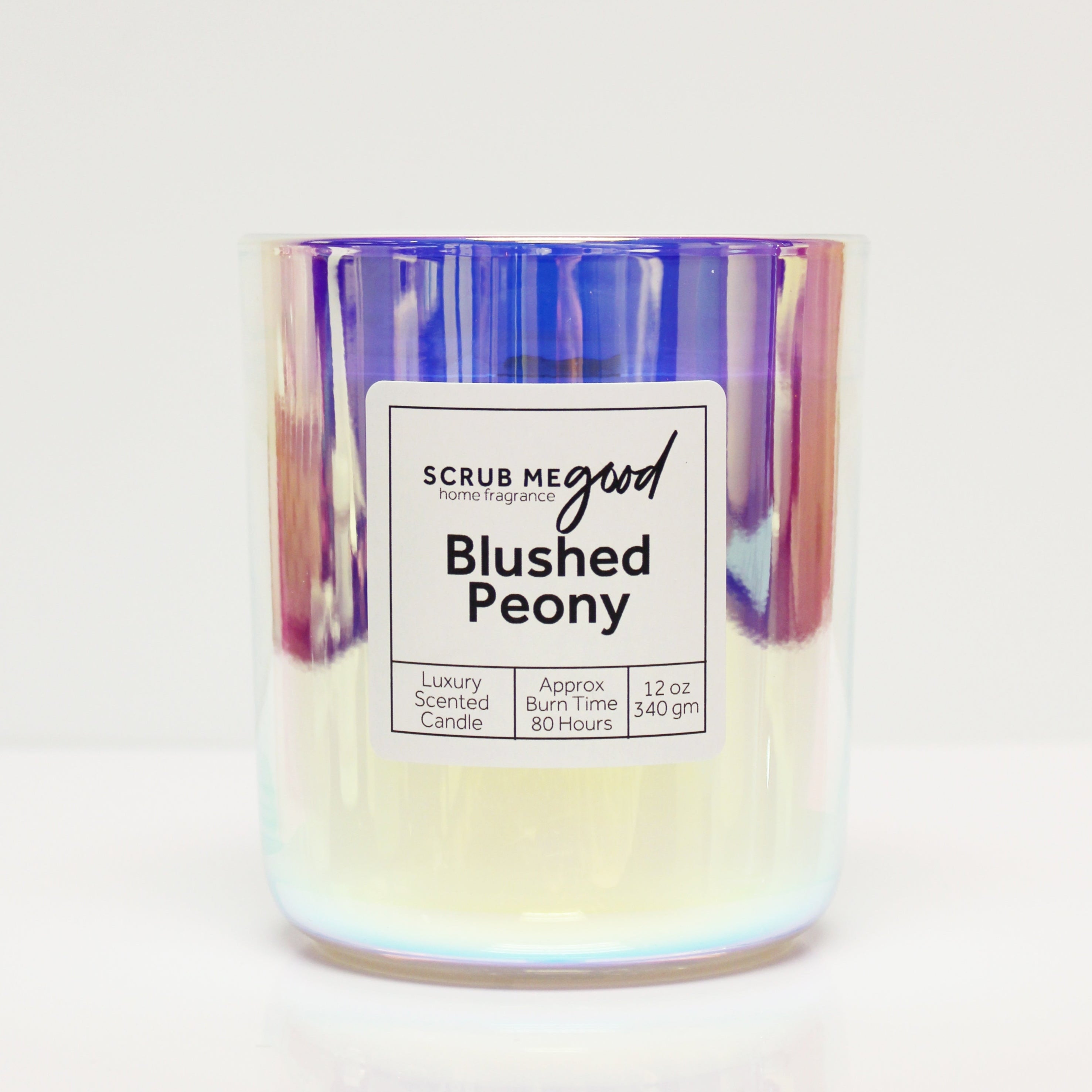 Blushed Peony Scented Candle – 12 oz iridescent glass jar with coconut apricot wax and wooden wick