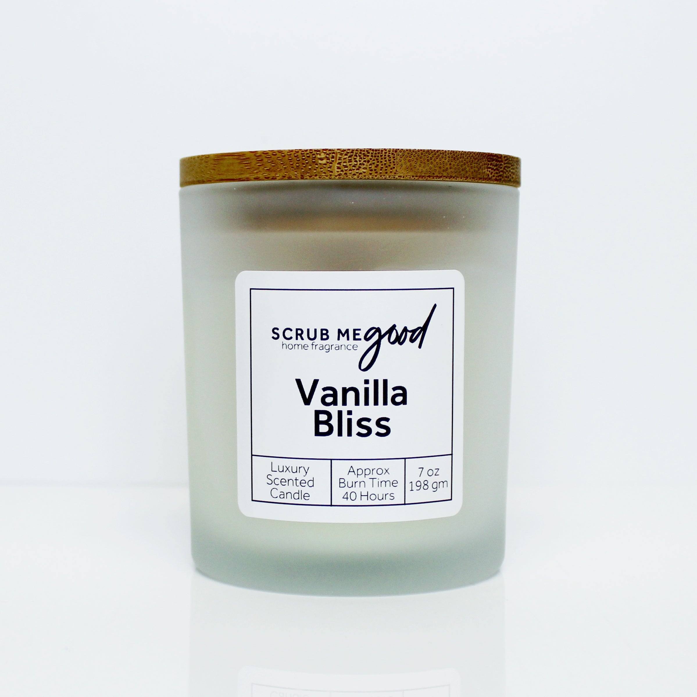 Vanilla Bliss Scented Candle – 7 oz frosted jar with wooden wick and cozy vanilla scent