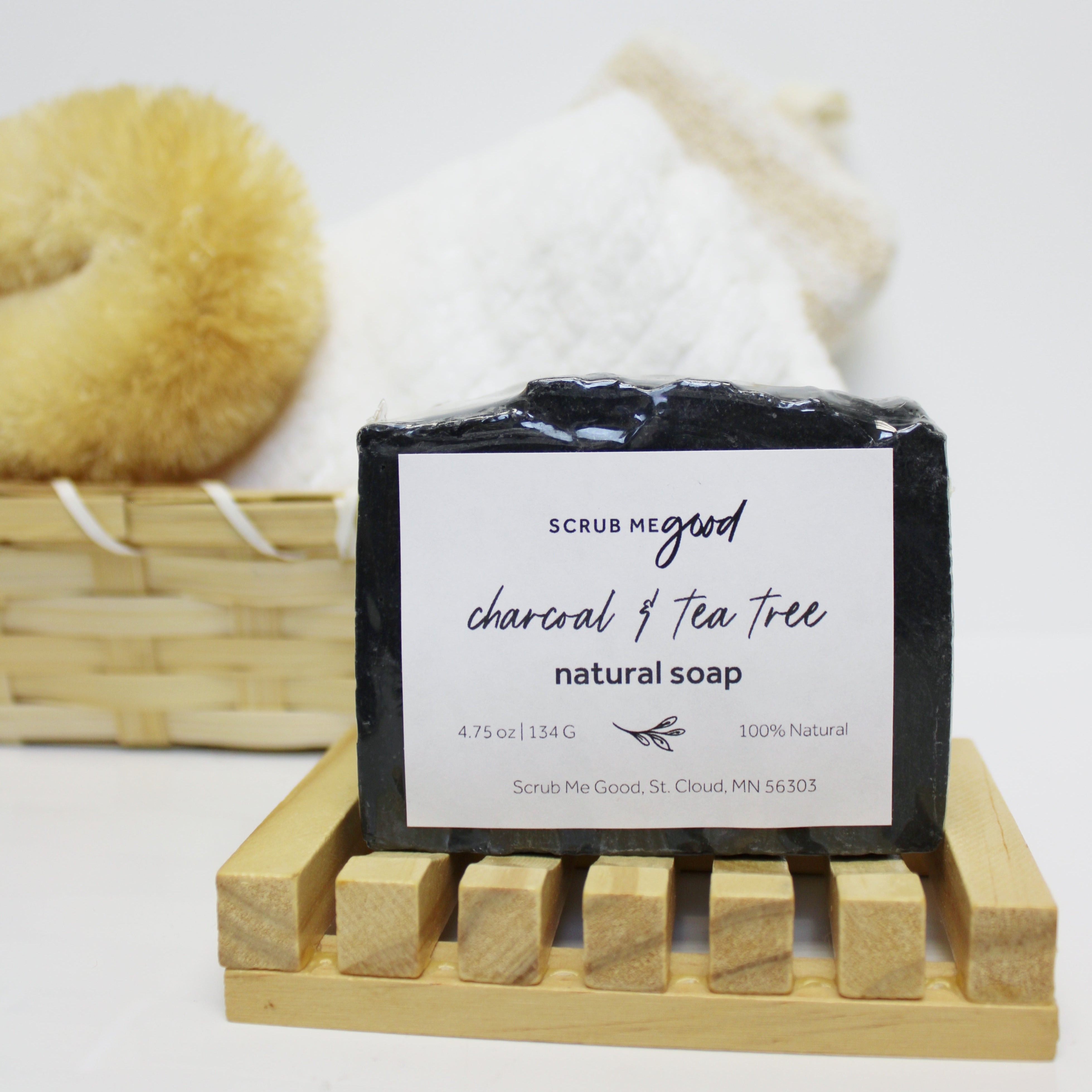 Detoxifying soap bar with activated charcoal and tea tree oil