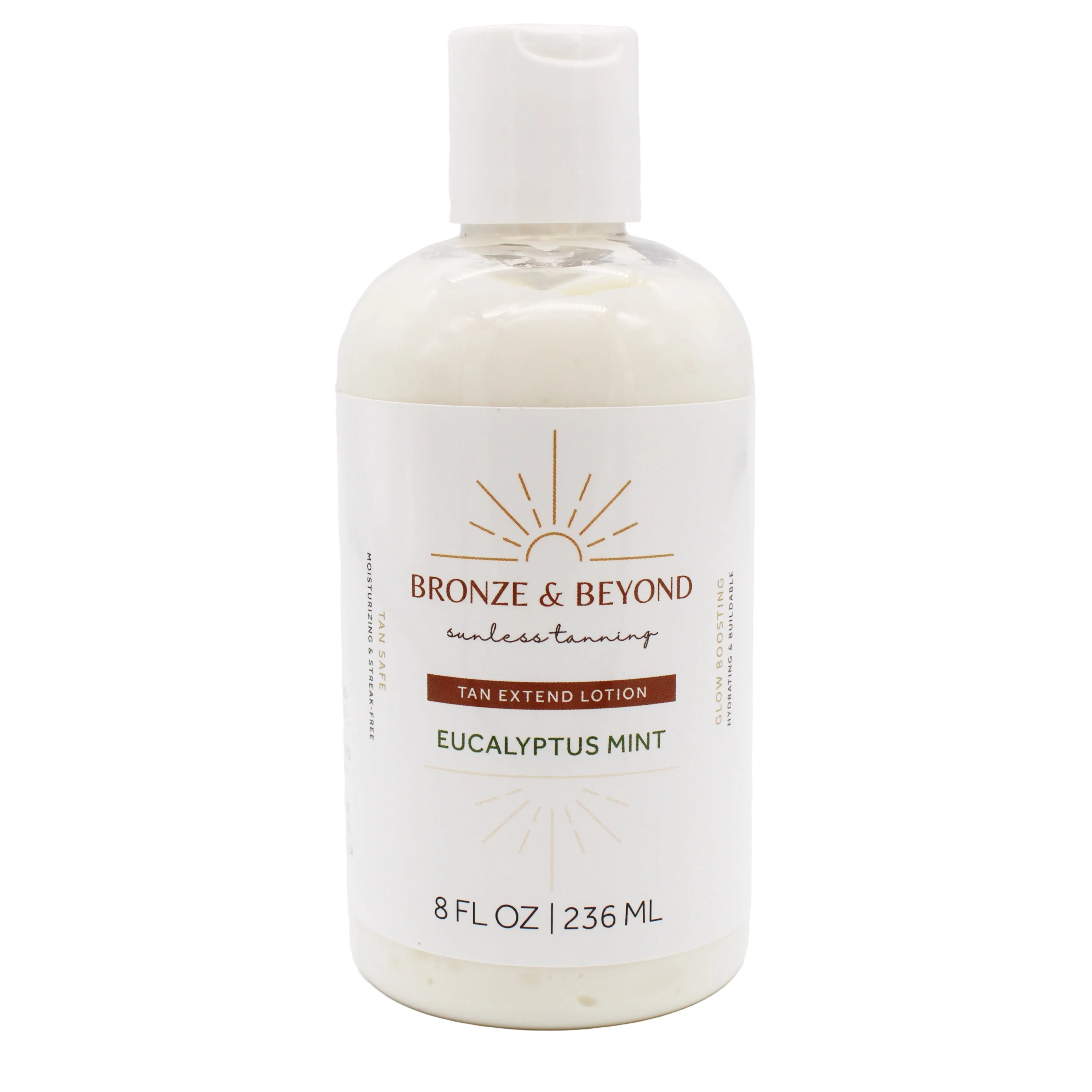 Bottle of Bronze & Beyond tan extend lotion on a white background