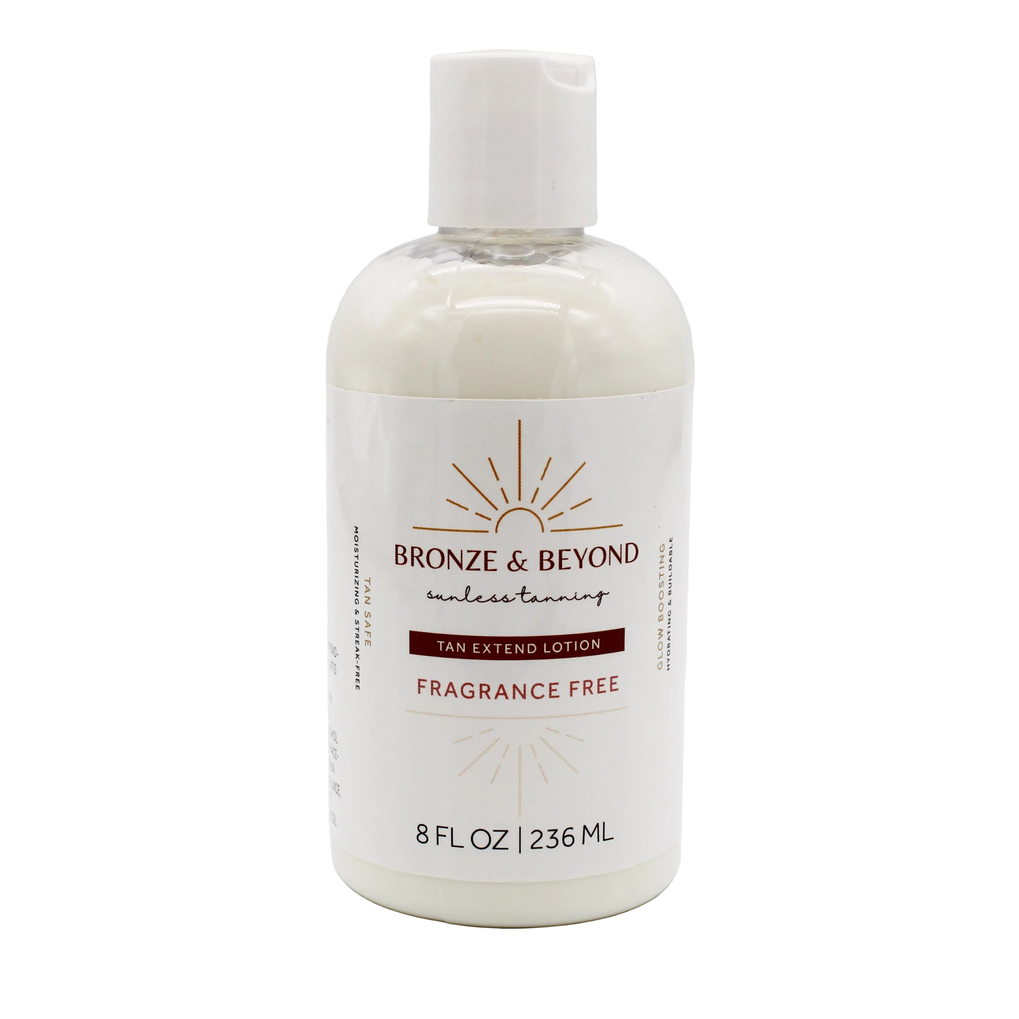 Bottle of Bronze & Beyond tan extend lotion on a white background