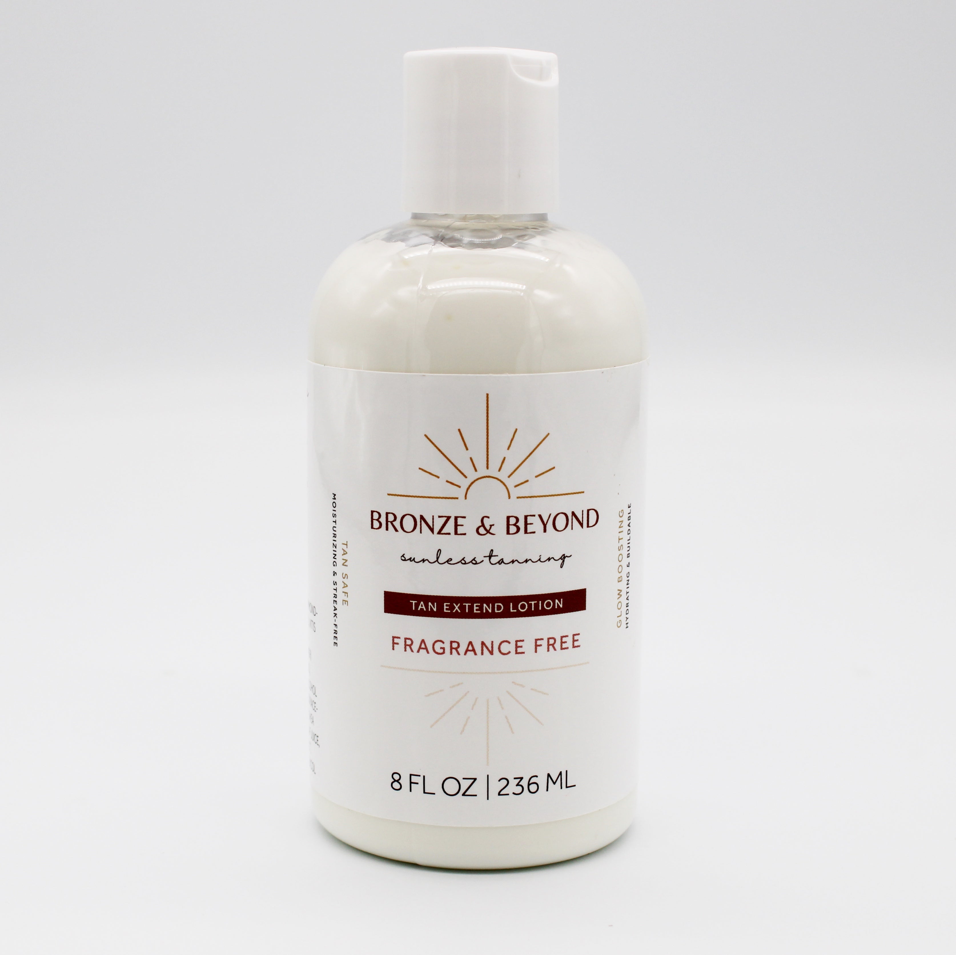 Bottle of Bronze & Beyond tan extend lotion on a white background