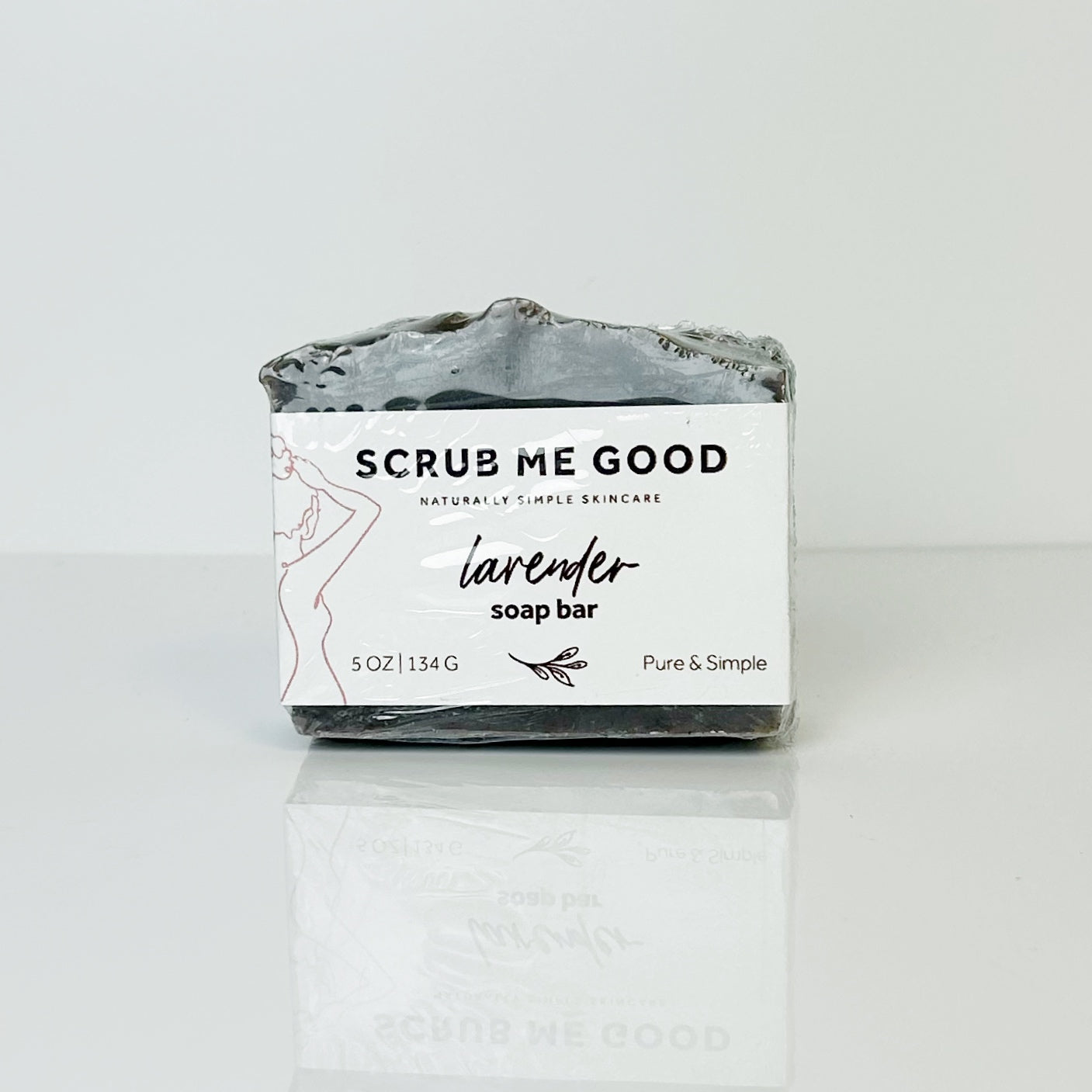 scrub me good soap bar in the scent lavender on a white background