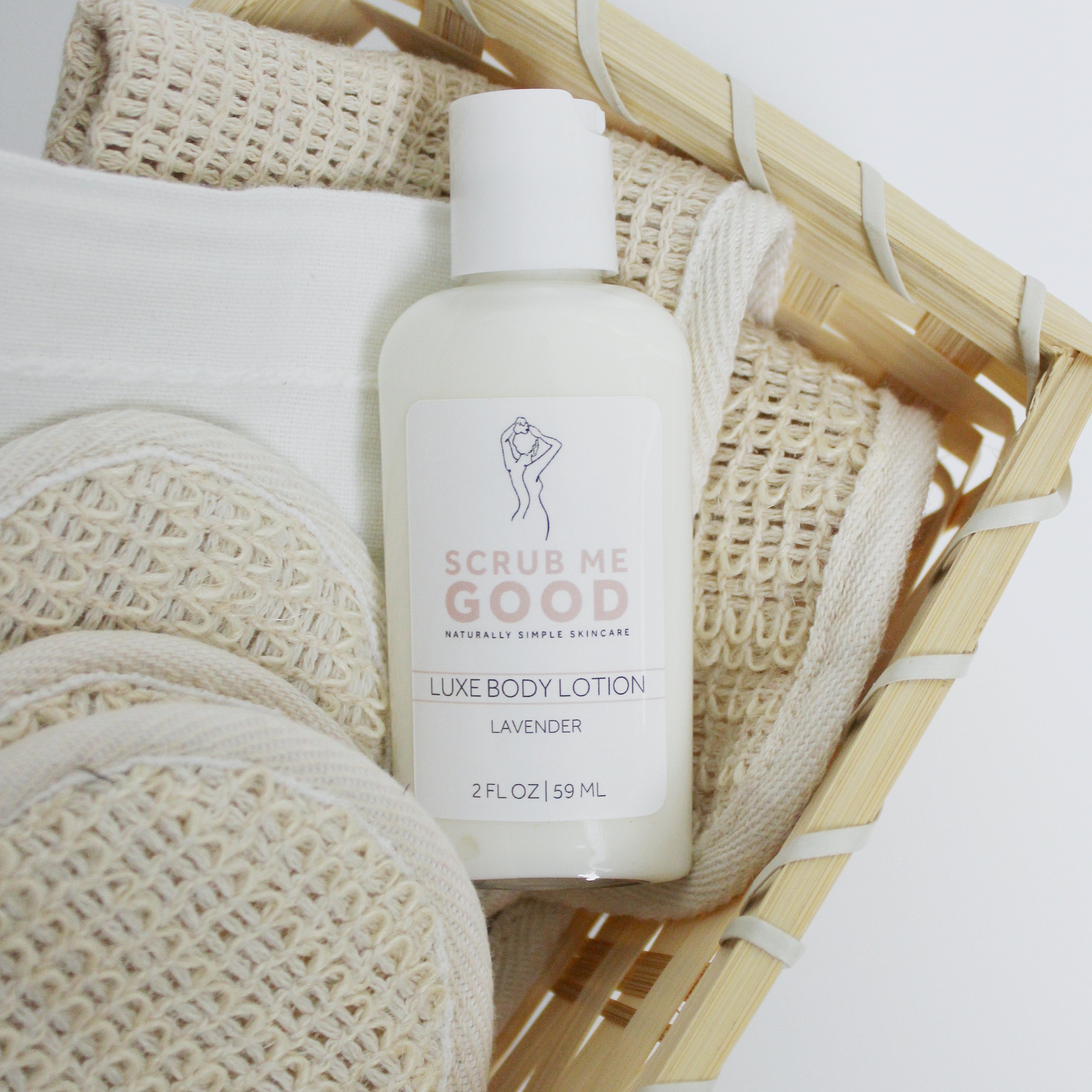 Lavender luxe body lotion mini on cozy flatlay