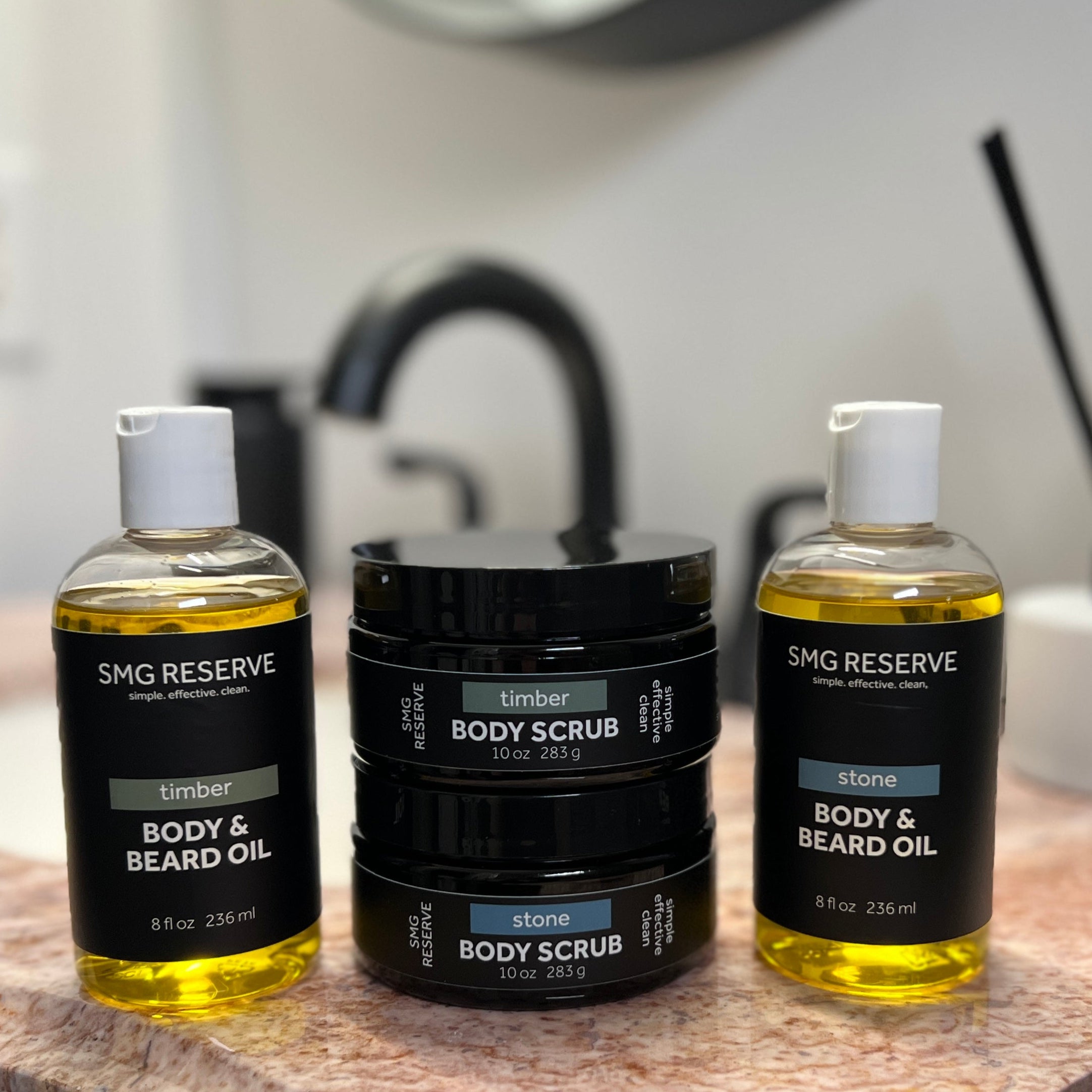 Reserve by scrub me good mens line, body scrub and ody and beard oil