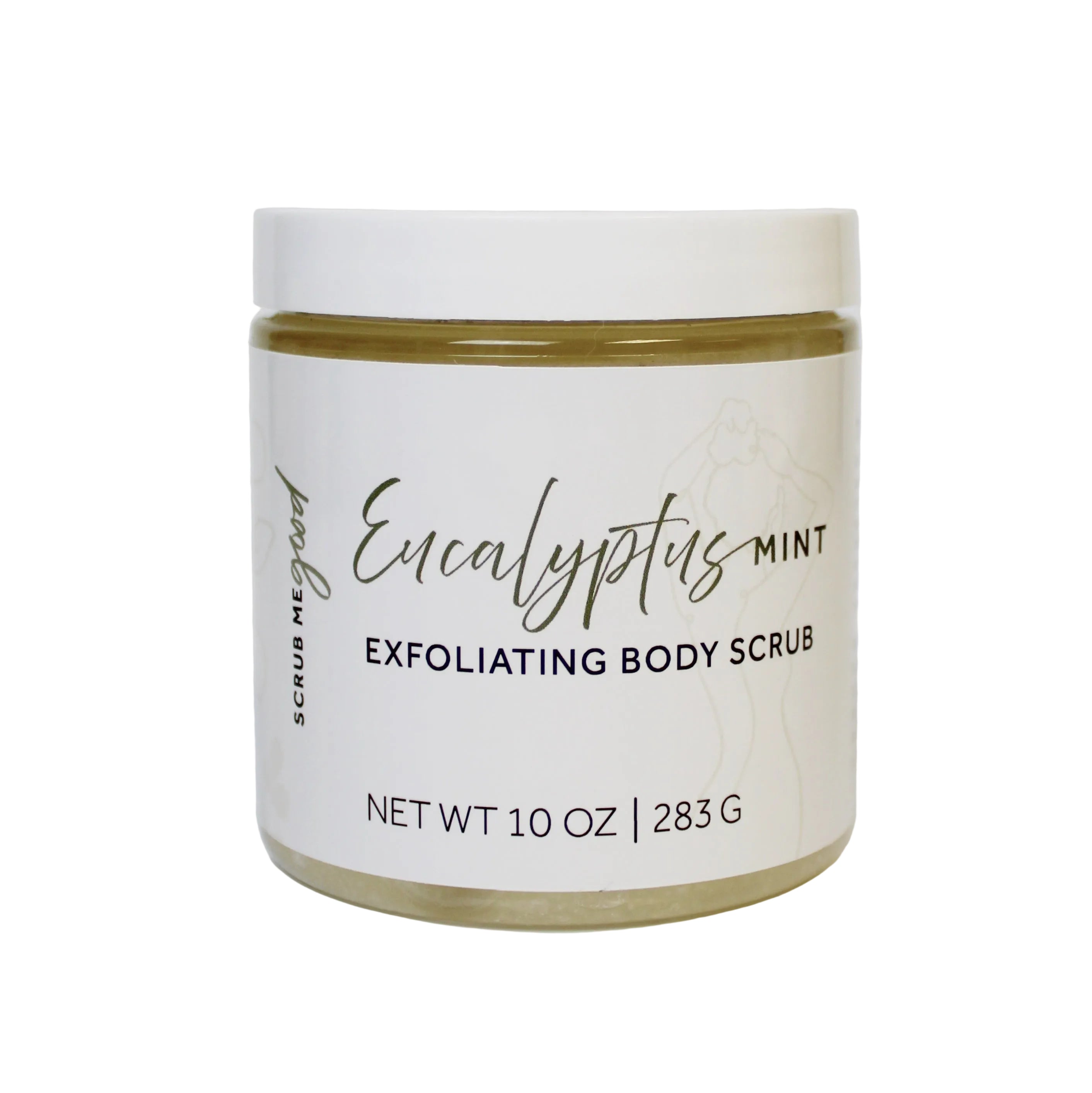 Scrub Me Good Eucalyptus mint exfoliating body scrub on a white background