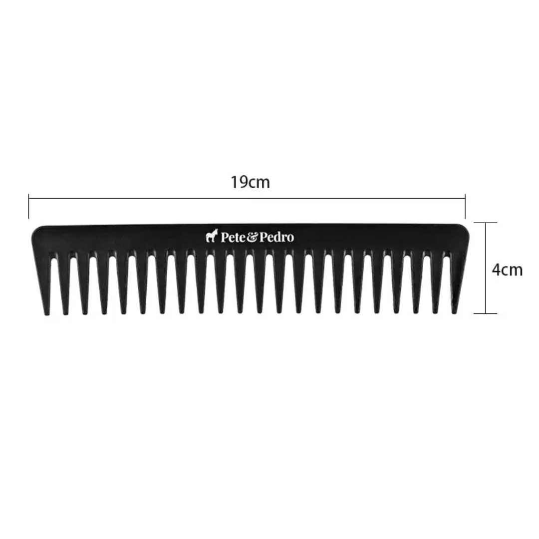 Pete & Pedro 7 inch wide tooth comb showing length and width measurements for detangling and styling hair