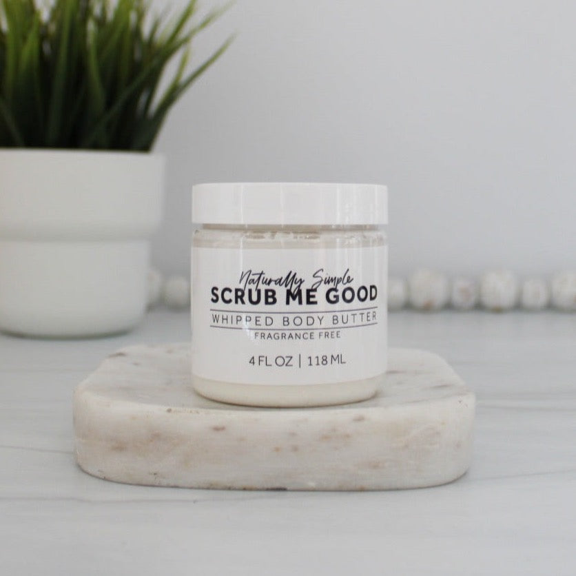 Scrub Me Good whipped body butter in fragrance-free formula