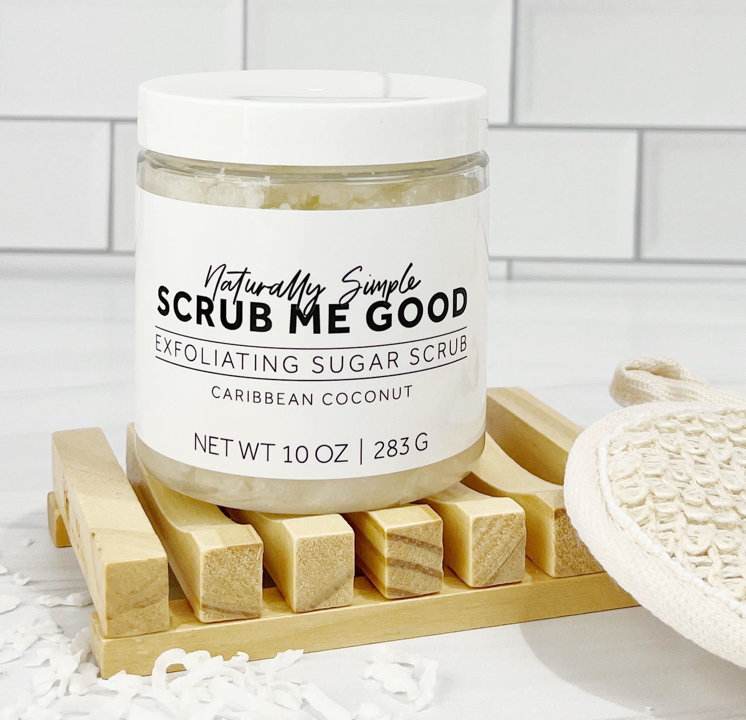 Oil-based sugar scrub with coconut fragrance