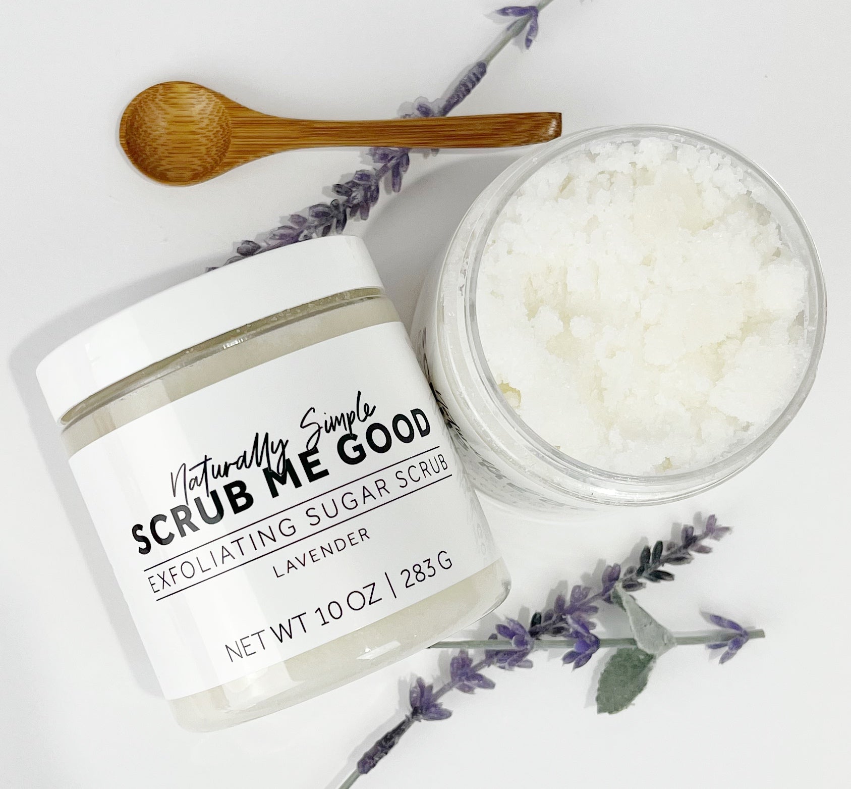 Close-up of Lavender Scrub texture with sugar crystals