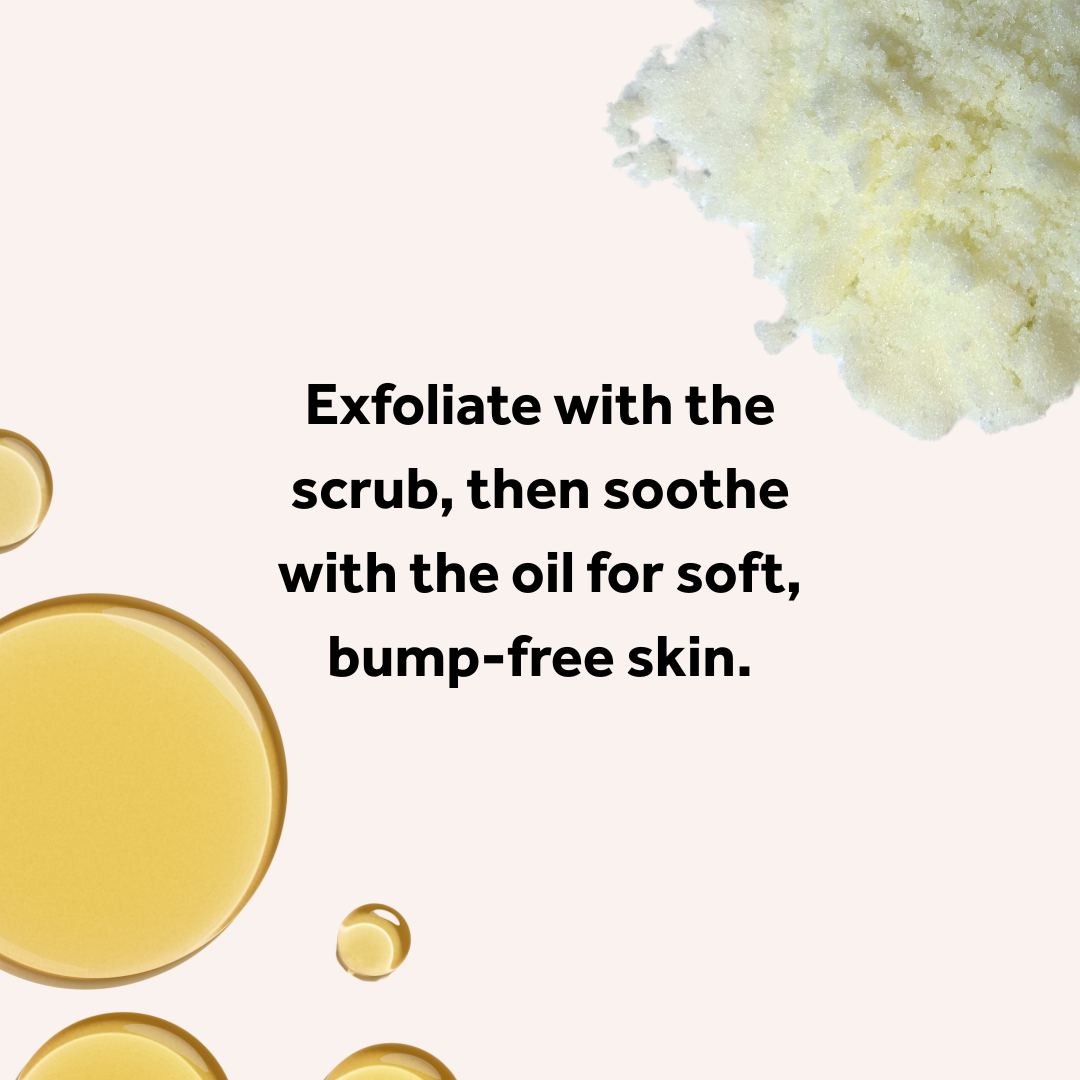 Skincare product with scrub and oil on a light background