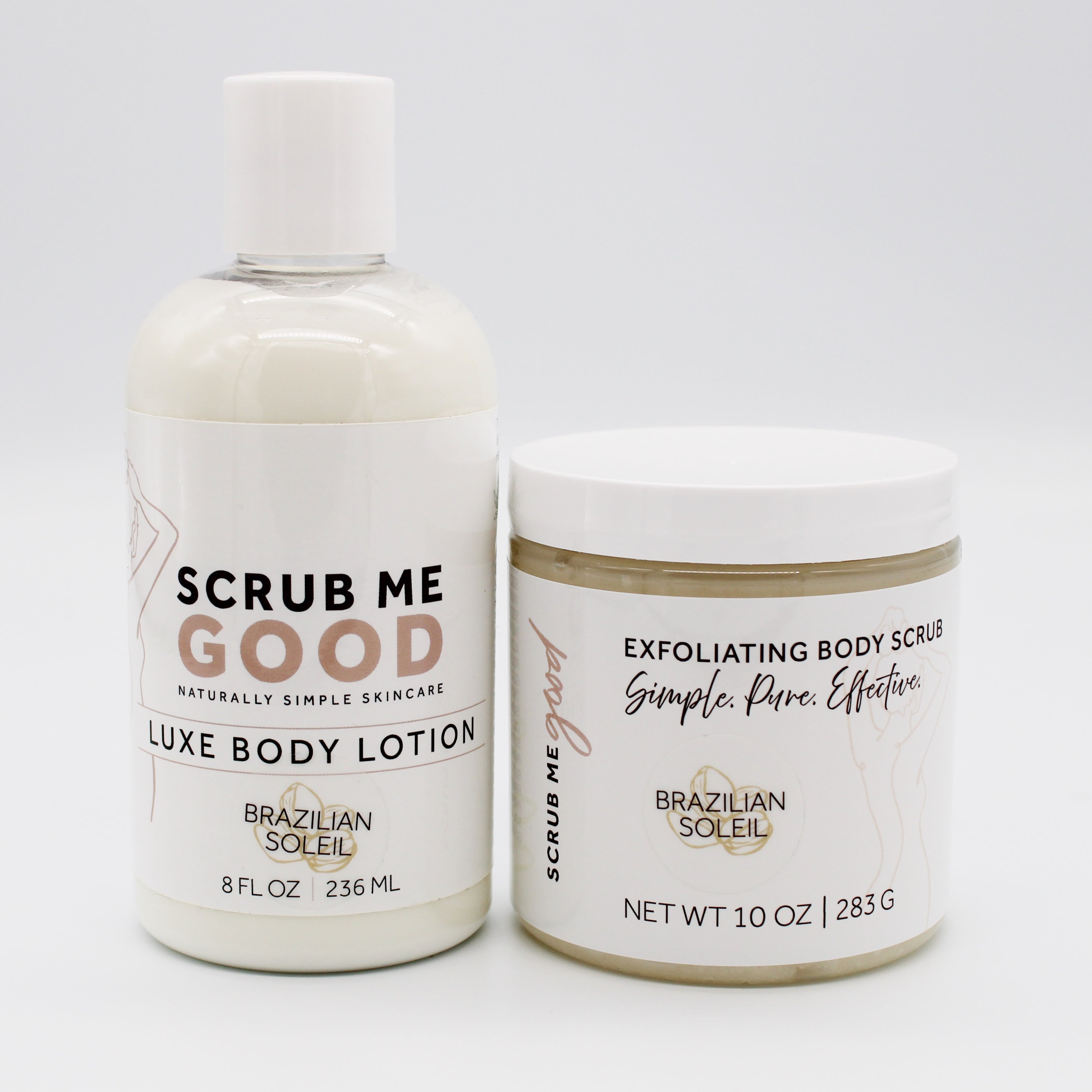 scrub me good lotion and body scrub bundle in brazilian Soleil