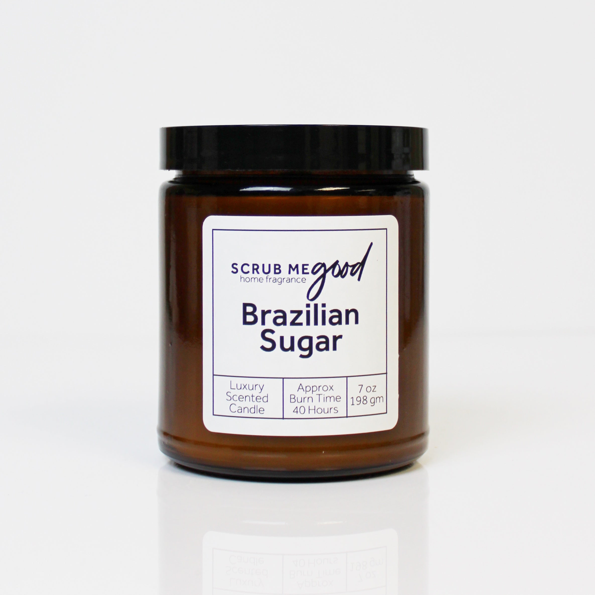 Brazilian Sugar 7 oz wooden wick candle by Scrub Me Good featuring indulgent vanilla and toasted nut scent.