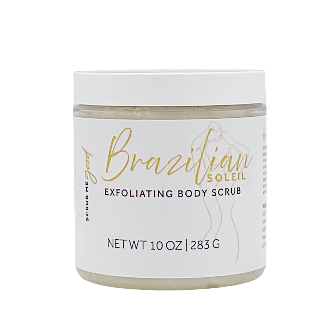 10 oz Brazilian Soleil Body Scrub on White Backround