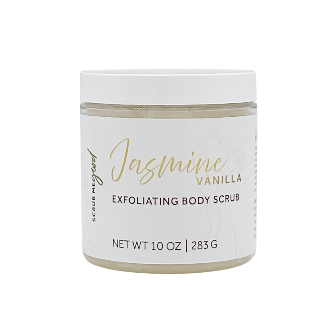10 oz jasmine vanilla body scrub on white backround