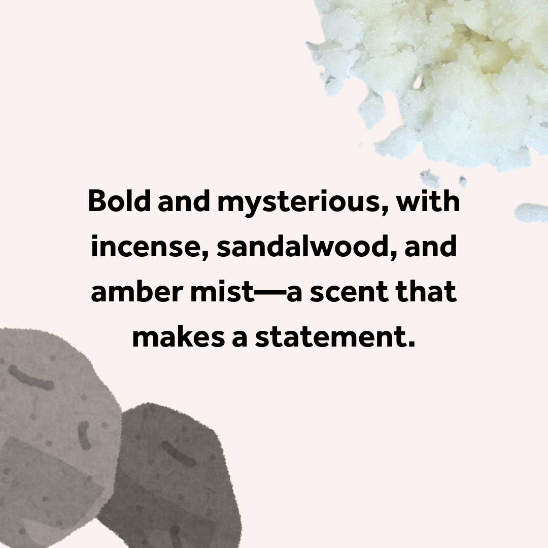 Incense sticks with sandalwood and amber mist text on a light background