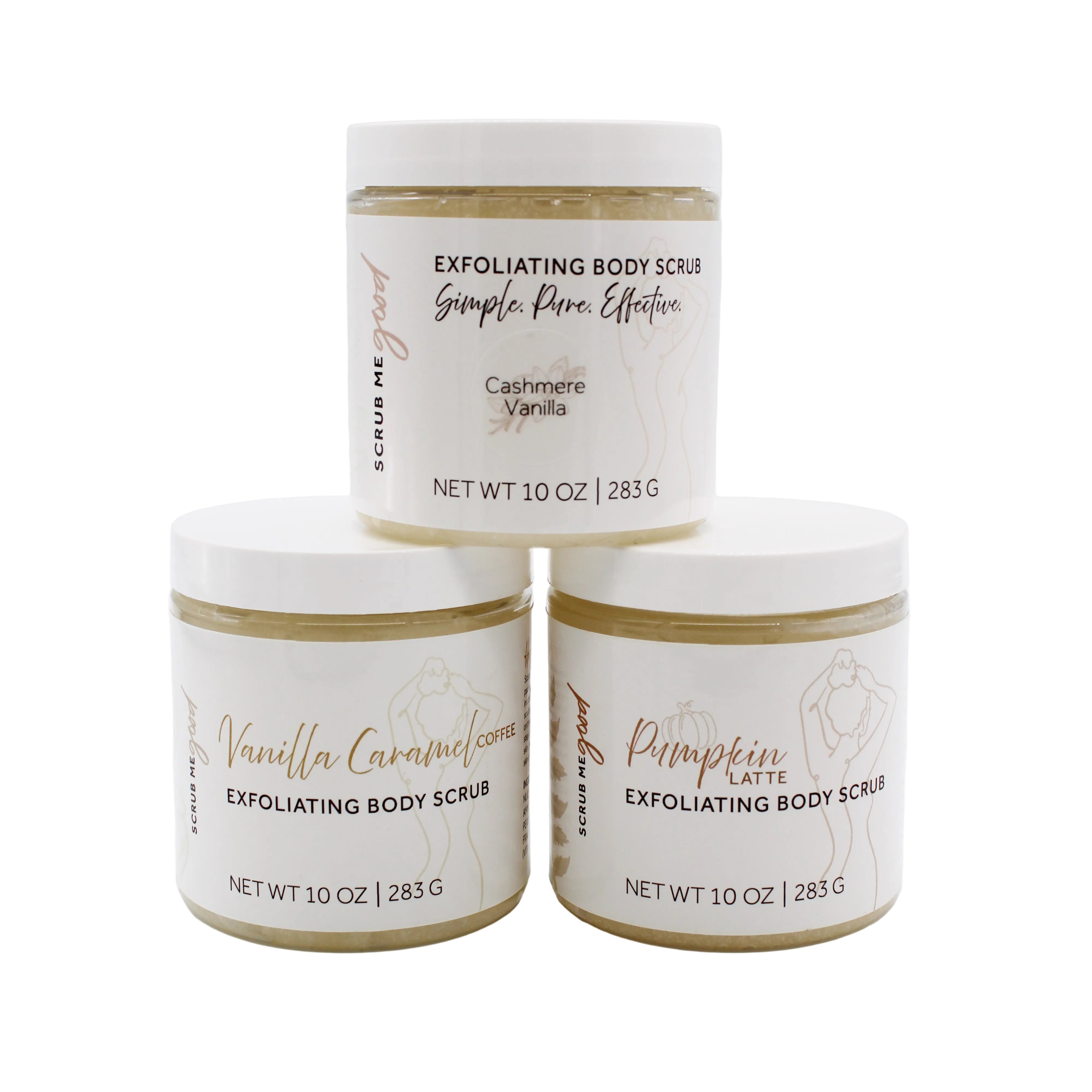 Fall Scented body scrubs on white backround