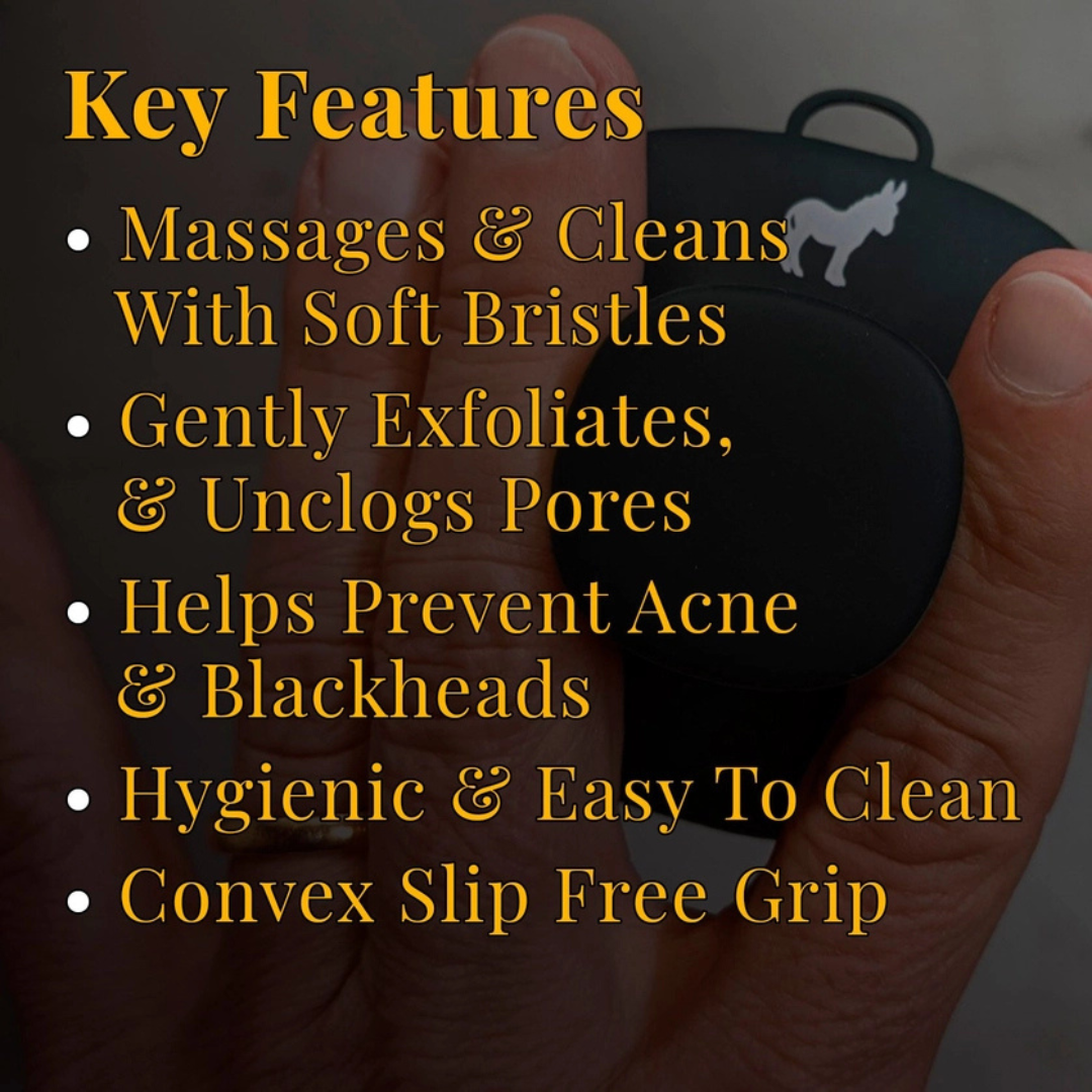 Key features of men’s silicone face cleansing brush including gentle exfoliation and acne prevention