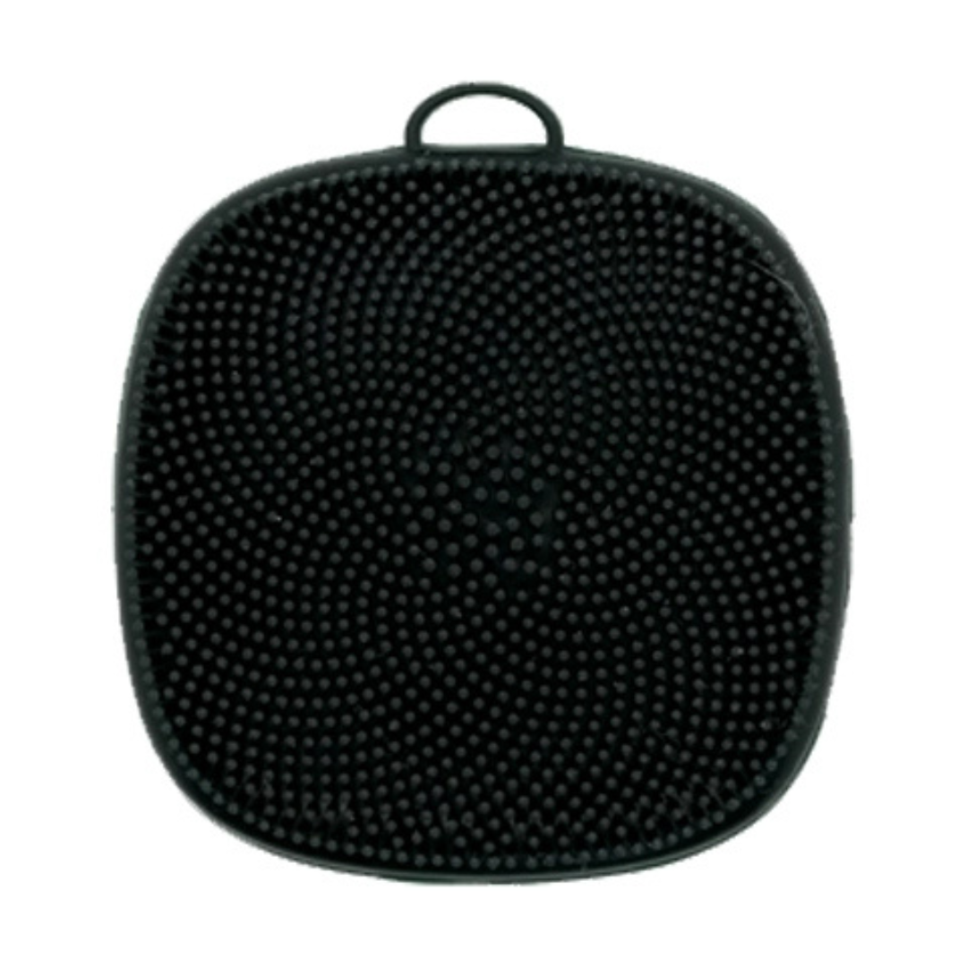 Front view of black silicone face cleansing brush designed for men’s skincare routines